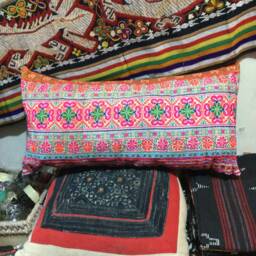 Vintage Handmade Tribal Hmong Batik Embroidered Cotton Pillow Cover - thumbnail 1
