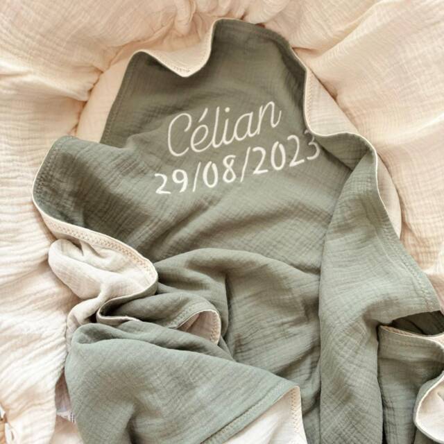Baby Swaddle Blanket 120 X cm Reversible Sage Green & Cream - image 1