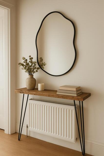 Extra Deep Omni Rustic Console Table With Black 3 Pin Hairpin Legs. - Hallway/Radiator Cover - 31cm Depth - image 1