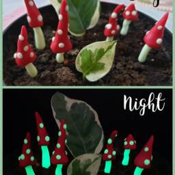 Handmade Glow in The Dark Mushroom Set Fairy Garden Decor - thumbnail 3