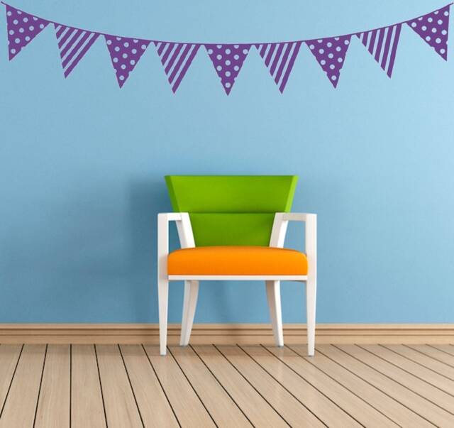 Bunting, Vinyl Wall Art Sticker Decal Mural. Home, Wall, Window, Mirror Decor. Nursery, Children's Bedroom, Playroom. Spots & Stripes, Flags - image 1