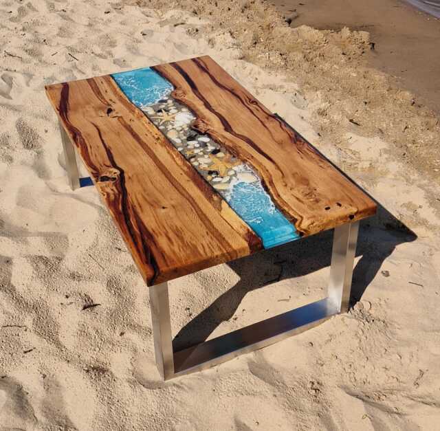 Coffee Table, Ocean Epoxy Resin River Table Made Of Chocolate Oak According To Customer Specifications - image 1