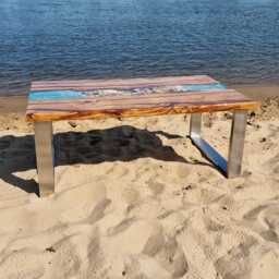 Coffee Table, Ocean Epoxy Resin River Table Made Of Chocolate Oak According To Customer Specifications - thumbnail 3