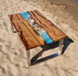 Coffee Table, Ocean Epoxy Resin River Table Made Of Chocolate Oak According To Customer Specifications - thumbnail 1