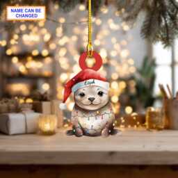 Custom Name Seal Xmas Personalized Ornament, Christmas Tree Hanging Decor, Flat 2D Lover Gift - thumbnail 2
