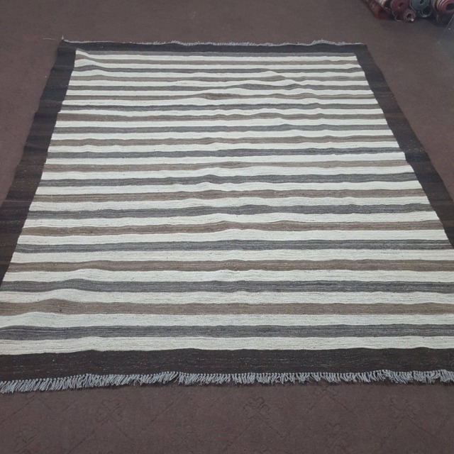6X8 Neutral Color Striped Area Rug, Neutral Kilim Dhurrie Rug. Size6'2 - image 1