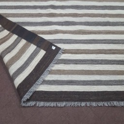 6X8 Neutral Color Striped Area Rug, Neutral Kilim Dhurrie Rug. Size6'2 - thumbnail 3