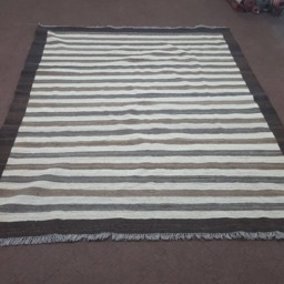 6X8 Neutral Color Striped Area Rug, Neutral Kilim Dhurrie Rug. Size6'2 - thumbnail 1