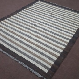 6X8 Neutral Color Striped Area Rug, Neutral Kilim Dhurrie Rug. Size6'2 - thumbnail 2