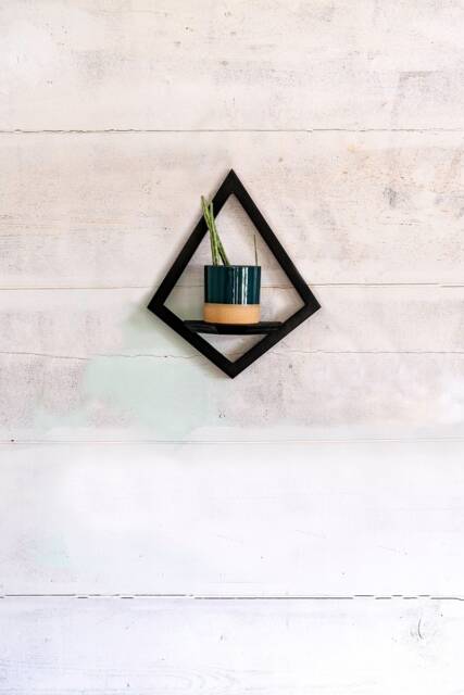 Wall Mount Matte Black Diamond Planter With Saucer, Geometric Plant Shelf, Boho Decor, Indoor Planters, Gift For Plant Lovers - image 1