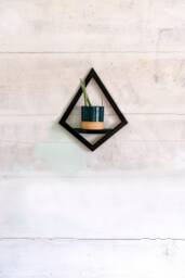 Wall Mount Matte Black Diamond Planter With Saucer, Geometric Plant Shelf, Boho Decor, Indoor Planters, Gift For Plant Lovers