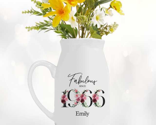 60Th Birthday Gift For Women - Fabulous Since 1966 Small Personalised Flower Pot Vase 60 Her Ladies Floral Design Mum Nan Bnc60 - image 1