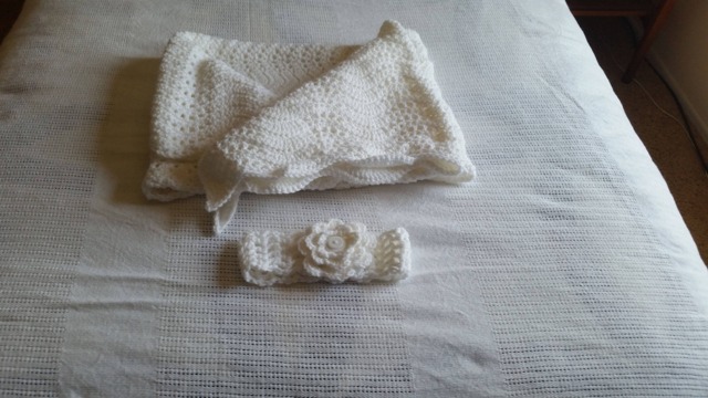 Crochet White Baby Blanket Set, Baptism Or Christening Blanket, Shower, House Warming, Gifts For Her, Him Ready To Ship - image 1