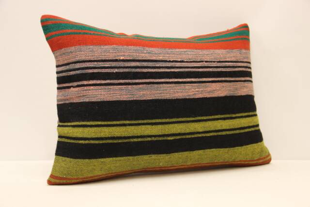 Vintage Turkish Kilim Pillow, Wool Boho Cushion - 14x20 In - image 1