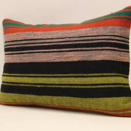 Vintage Turkish Kilim Pillow, Wool Boho Cushion - 14x20 In - thumbnail 3