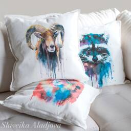 Mouflon Throw Pillow Cover By Slaveika Aladjova, Cushion Cover, Decorative Pillow Cover, Animal Art, Watercolor Pillow, Christmas Gift - thumbnail 2