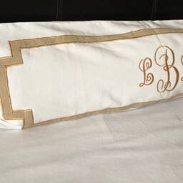 Monogram Pillowcase White, Beige White Unique Headboard Monogrammed Throw Pillow Covers - thumbnail 3