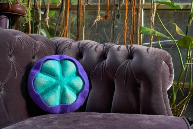 Round Purple Felt Pillow, Natural Floor Meditation Cushions, Unique Housewarming Gift, Marine Home Decoration, Organic Shape House Decor - image 1