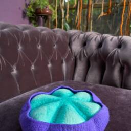Round Purple Felt Pillow, Natural Floor Meditation Cushions, Unique Housewarming Gift, Marine Home Decoration, Organic Shape House Decor - thumbnail 2