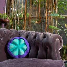 Round Purple Felt Pillow, Natural Floor Meditation Cushions, Unique Housewarming Gift, Marine Home Decoration, Organic Shape House Decor - thumbnail 3