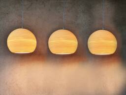 3 Porcelain Pendant Lights Carved Amber Glow Lighting Fixture