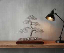 Handmade Wire Bonsai Tree Engraved Dedication, Japanese Home Decor - thumbnail 1