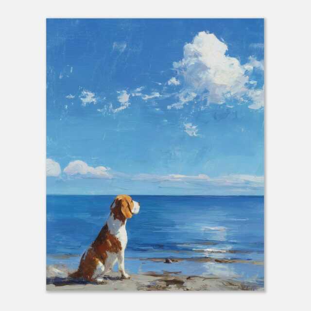 Beagle Beach Print, Coastal Dog Wall Art, Oil Painting Style - image 1