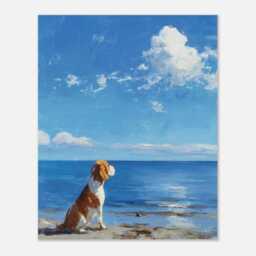 Beagle Beach Print, Coastal Dog Wall Art, Oil Painting Style - thumbnail 1