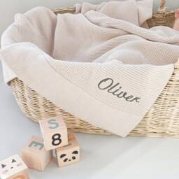 Sage Baby Blanket, Personalized Embroidered Name, 100% Cotton - thumbnail 2