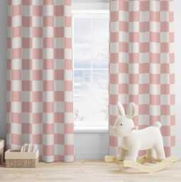 Curtains - Pink & White Checkered, Blackout Or Non Blackout, With Eyelets, Pencil Pleat Rod Pocket, Home Decor, Bedroom