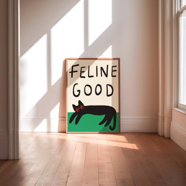 Feline Good Unframed Print - Funny Cat Poster Pun Art Prints Playful Joyful - image 1