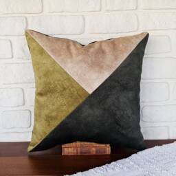 Dark Green Velvet Pillow Cover Modern Triangle Design, Minimalist Decor - thumbnail 2