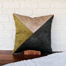 Dark Green Velvet Pillow Cover Modern Triangle Design, Minimalist Decor - thumbnail 4