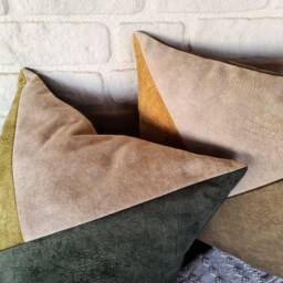 Dark Green Velvet Pillow Cover Modern Triangle Design, Minimalist Decor - thumbnail 3