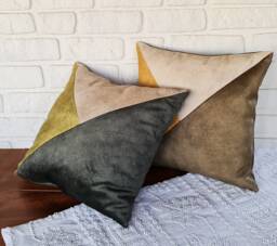 Dark Green Velvet Pillow Cover Modern Triangle Design, Minimalist Decor