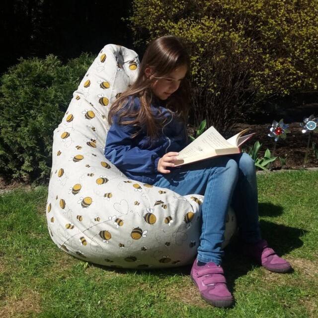 Bee Bean Bag Chair Linen Kids Floor Pillow With Insert - No Filler - image 1