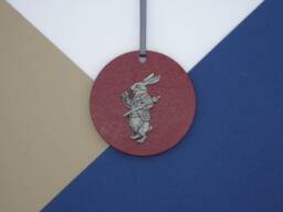 White Rabbit Wooden Disk Decoration - Alice in Wonderland Christmas Handmade Victorian Unique Gift