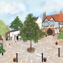 Summers Day in Tudor Square Dalton Furness Illustration Cumbria Art South Lakeland Cumbrian Print English Countryside Cottage Drawing - thumbnail 3