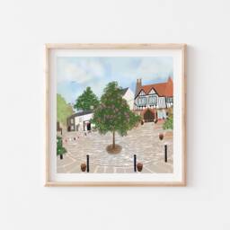 Summers Day in Tudor Square Dalton Furness Illustration Cumbria Art South Lakeland Cumbrian Print English Countryside Cottage Drawing - thumbnail 2