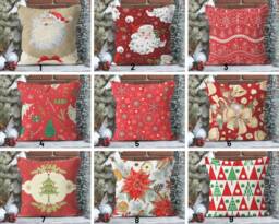 Santa Claus Pillowcase/Christmas, Glass Cushion Cover/New Year's Ornament Ribbon Pillowcase/Christmas Red Flower Cover/Gifts For Her
