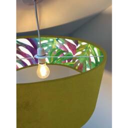 Olive Green Velvet Drum Lampshade, Double Sided Lampshade With Multicoloured Leaves Interior, Ceiling Light Shade - thumbnail 3