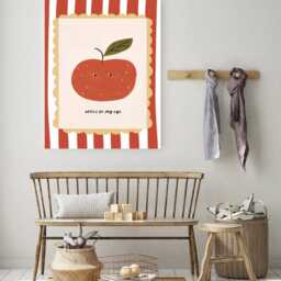 Cute Apple Nursery Print, Baby Art, Fruit Whimsical Animal Kids Room Decor, Art Decor - thumbnail 3