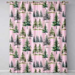 Watercolor Pine Tree Forest Seamless Pattern Blush Pink Background Readymade Eyelet Ring Top Thermal 100% Blackout Curtains - thumbnail 2