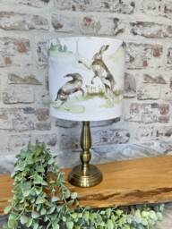 Voyage Boxing Hares White Lampshades By Berry & Grouse - Rabbit Green -Drum Oval Empire Candle Clip Ceiling -Table -Multiple Sizes