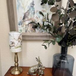Voyage Boxing Hares White Lampshades By Berry & Grouse - Rabbit Green -Drum Oval Empire Candle Clip Ceiling -Table -Multiple Sizes - thumbnail 2