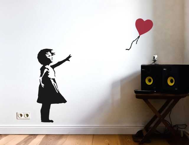 Banksy Balloon Girl Wall Decal Hope, With Heart Graffiti Art, Street Art Stencil Style, Urban Workspace Decor - image 1