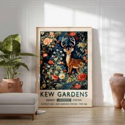 William Morris Deer Print, Kew Gardens London Poster, Vintage Wall Art, Floral Poster - thumbnail 2