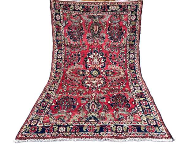 Hand Knotted Red Runner Rug, Traditional Turkish Floor Floral Medallion Area Rug 3x5, Muted Boho Living Room Wool Accent - image 1