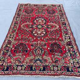 Hand Knotted Red Runner Rug, Traditional Turkish Floor Floral Medallion Area Rug 3x5, Muted Boho Living Room Wool Accent - thumbnail 2