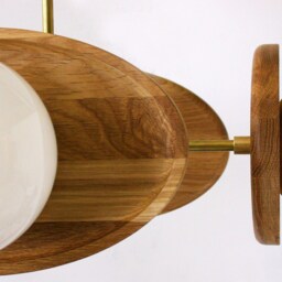 Mid Century Modern Quattro Oak & Opal Glass Globes Chandelier Kitchen Island Pendant Light Living Room Foyer - thumbnail 4